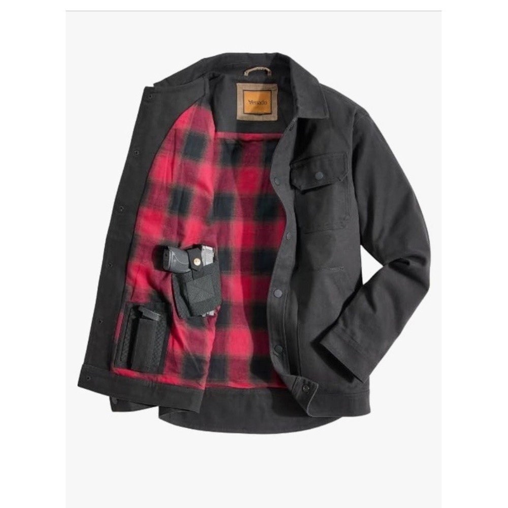 Venado Concealed Carry Jacket Sz L Black Red Buffalo Plaid Lined Shacket Chore